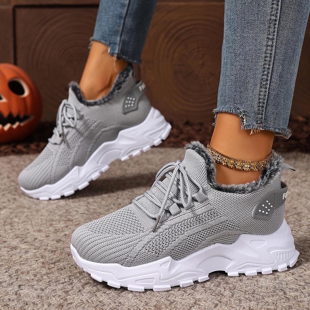 Women's Winter Sneakers With Fur Warm Sneakers For Woman Plush Breathable Mesh Ladies Casual Shoes