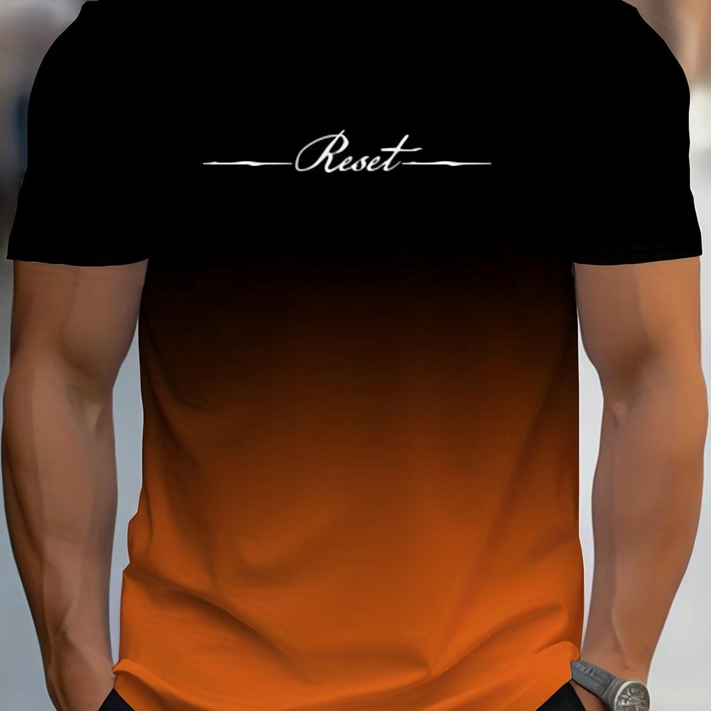 T-Shirt für Herren mit Alphabet-Print, Farbverlauf, Rundhalsausschnitt und kurzen Ärmeln, lässiges Sommer-T-Shirt für den Alltag und Urlaubsresorts