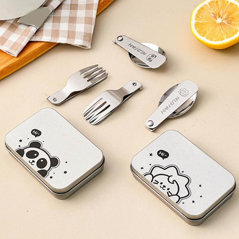 Faltbares Besteckset Leichtgewicht Löffel Gabel Outdoor Metall Geschirr mit Aufbewahrungsbox Küchen Wanderutensilien Einfache Verwendung