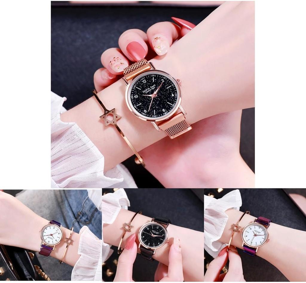 Fashionable Trendy Ladies' Night Light Watch Decorative Quartz Dial Casual Style Rose Gold Starry Sky Dial Non-waterproof