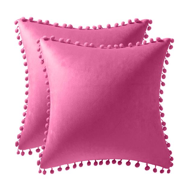 Set of 2 Velvet PIllowcase Solid Cushion Cover with Pom Poms Ball Throw Pillow Covers for Home Bed Sofa Decor 45X45  30X50 Cm