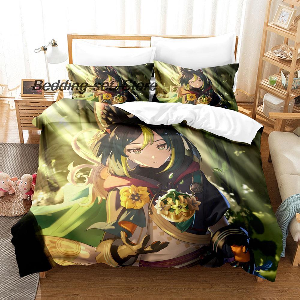 Kawaii Genshin Impact Tighnari Sängkläder Set Enkelt Twin Full Queen King Size Sängset Aldult Barn Sovrum Påslakanset