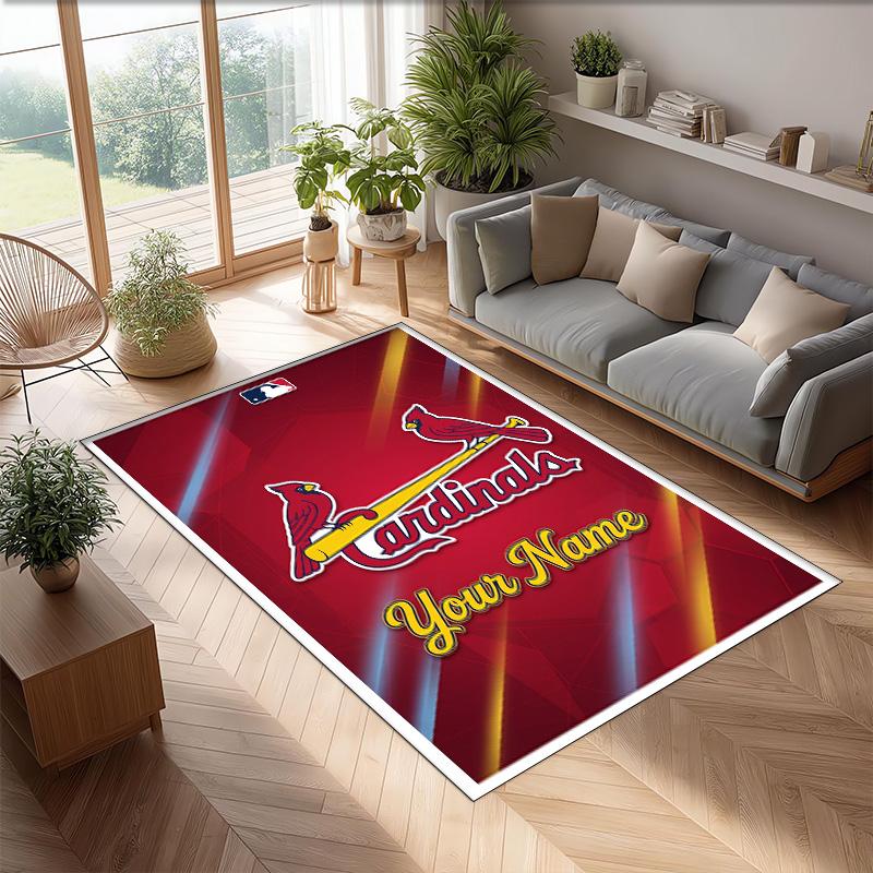 St. Louis Cardinals Crystal Velvet Rug, Custom Name Text Personalized Non‑Slip Floor Mat for Home Decor Gift