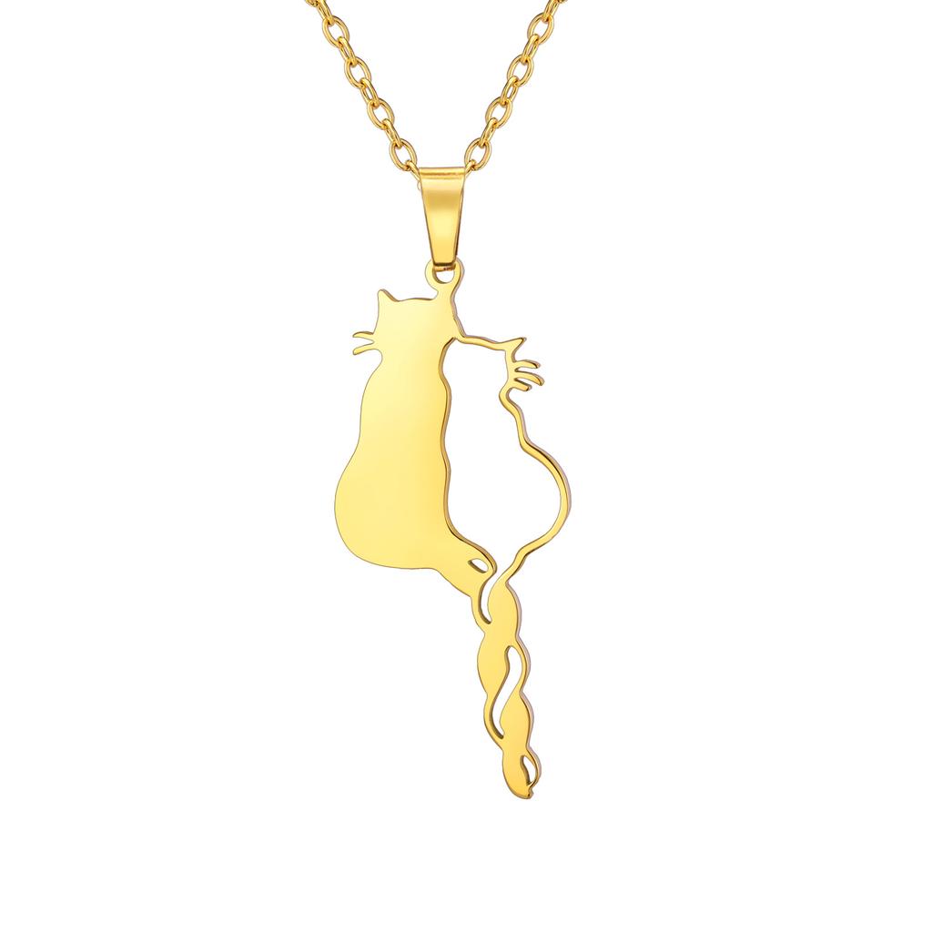 Fashion Minimalist Women Cat Pendant Necklace Delicate Collarbone Chain Elegant Small Jewelry Gift