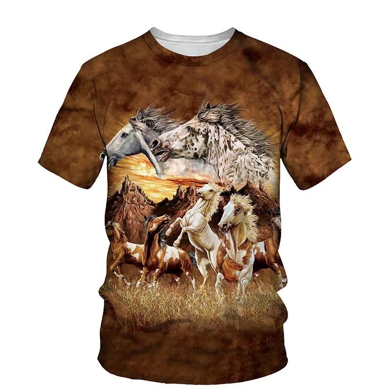 Men's Horse 3D Print T-shirt Short Sleeve Crew Neck Tee Men's Clothing Summer Outdoor Sportswear Casual T Shirts