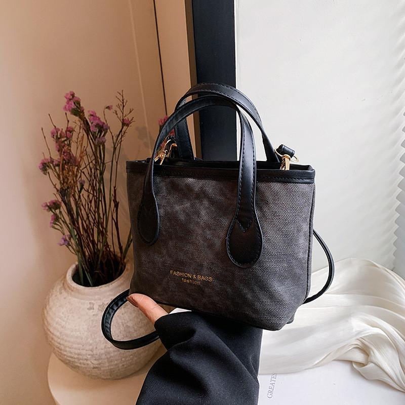 Fashionable Street Style Pu Bucket Bag For Women 2024 Spring New Retro Single Shoulder Bag чёрный