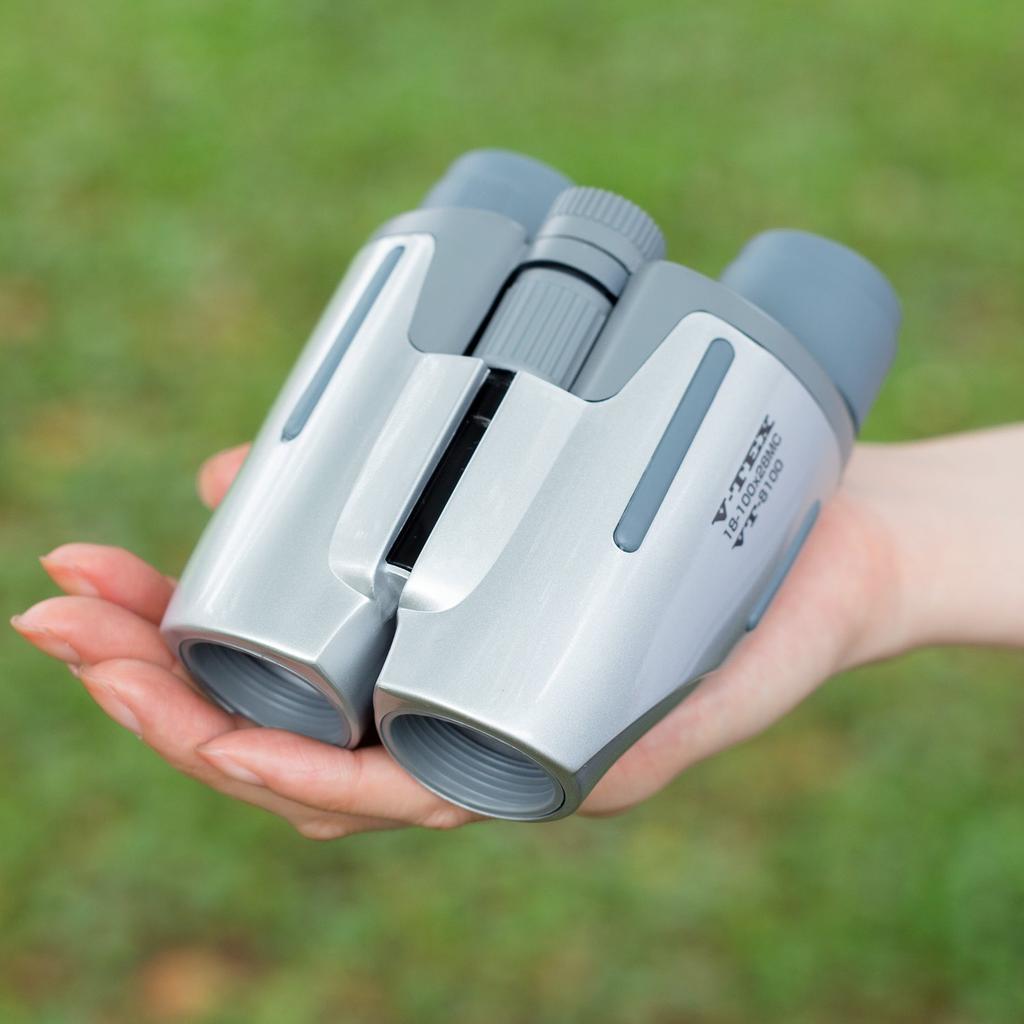 KENKO V-TEX 18-100x28 Porro Prism Binoculars, 18x-100x Magnification, 28mm Diameter, Silver, VT-8100