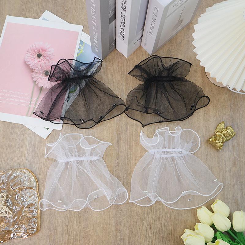 1Pair Sheer Detachable Cuffs Mesh Fake Flared Sleeves Tulle False Cuffs For Women Performance Runway Show Dress Accessories