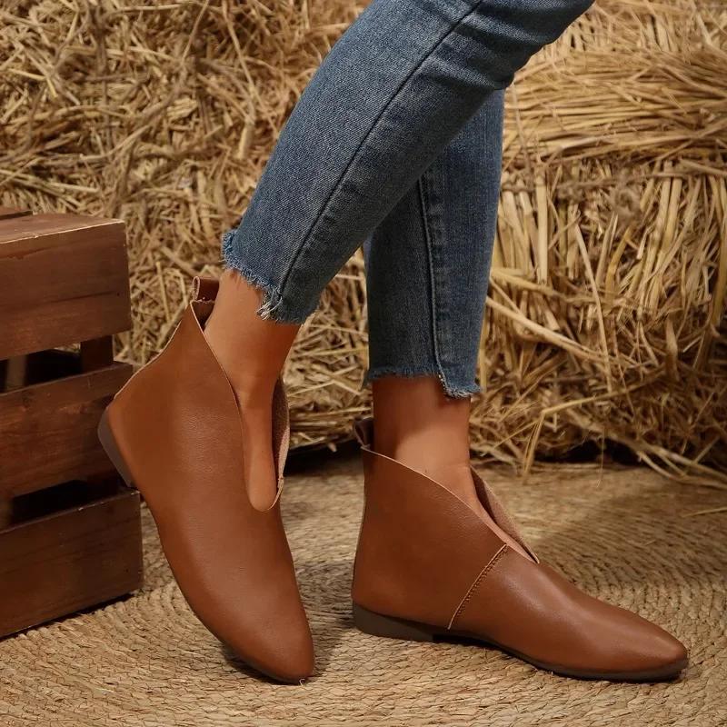 Shoes Female 2025 Plus Size Ankle Women's Boots Retro Modern Boots Women Sewing Pointed Toe Slip On Low Heel Outdoor Shoes Women
