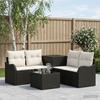 Sofa Set 6 pcs Black and Cream White Poly Rattan and Steel