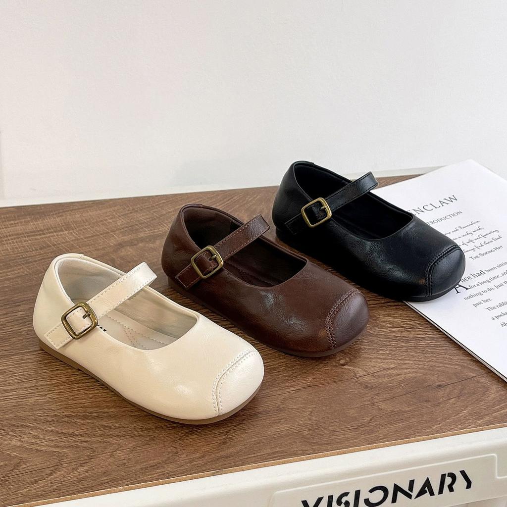 Girls Flat Shoes Solid Color Versatile Kids Leather Shoes Non-slip Soft Sole 2025 New Children Dance Shoes Princess Ins Trendy