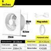 220V 4 pollici 6 pollici 8 pollici Appeso a Parete Bianco Ventilatore Piccolo Ventilatore Estrattore Ventilatori di Scarico WC Bagno Cucina Ventilatore