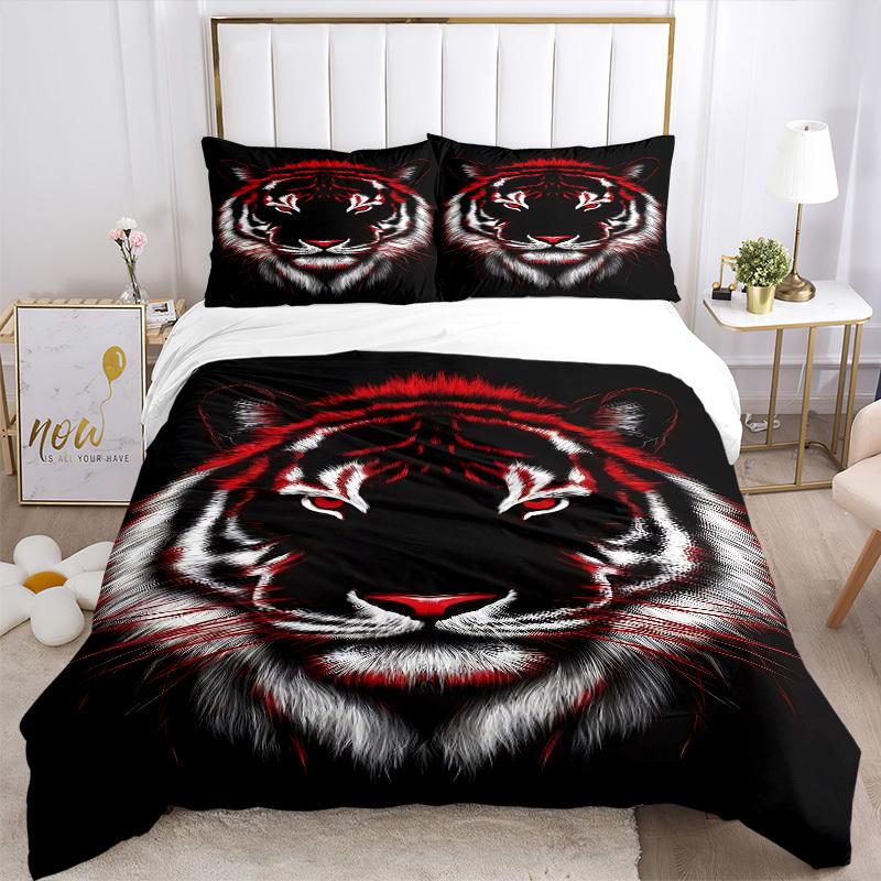 3pcs Tiger Face Duvet Cover Set, Soft Comfortable Duvet Cover,Guest Room (1*Duvet Cover + 2*Pillowcase, Without Core) Yy251104156