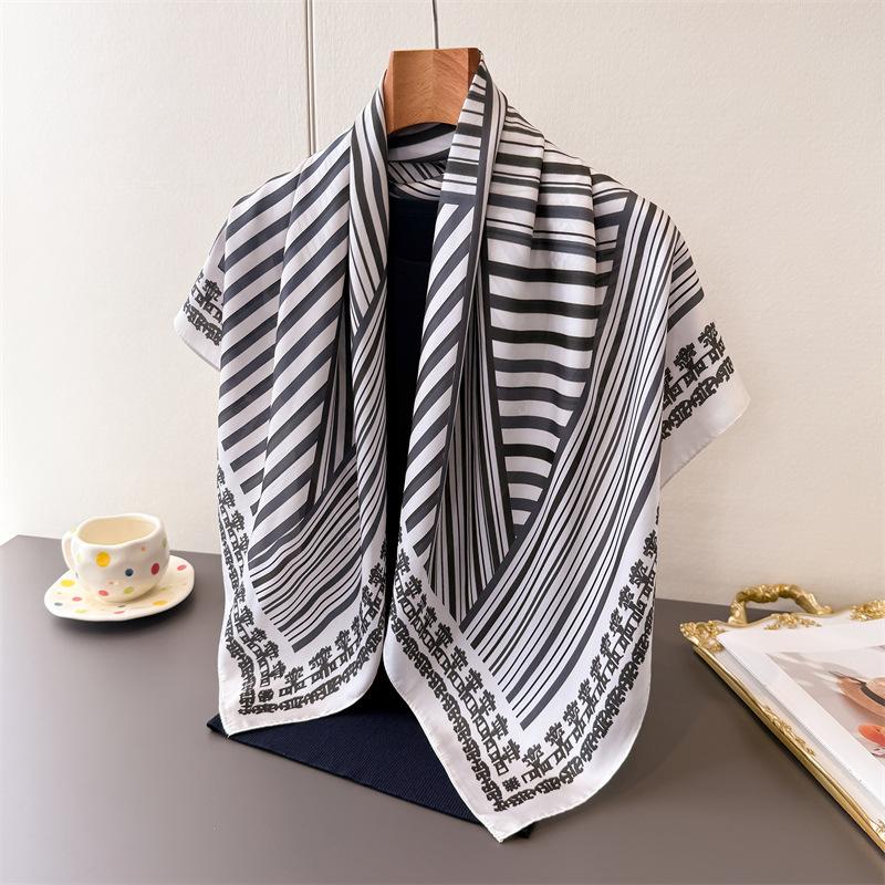 ins wind geometric simulation silk high-end large square scarf silk scarf printed shawl decorative scarf sunscreen headscarf scarf