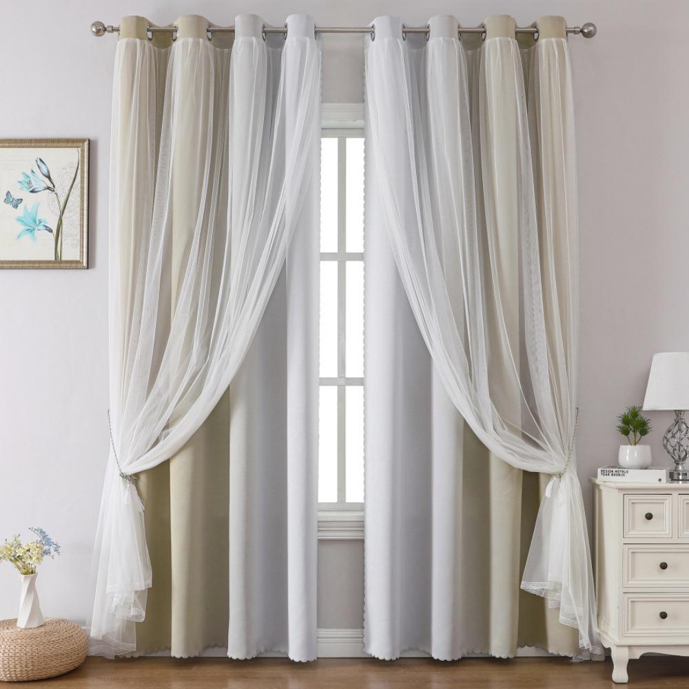 Gradual Change Printed Blackout Curtains Plus Lace Yarn Double Layer Temu