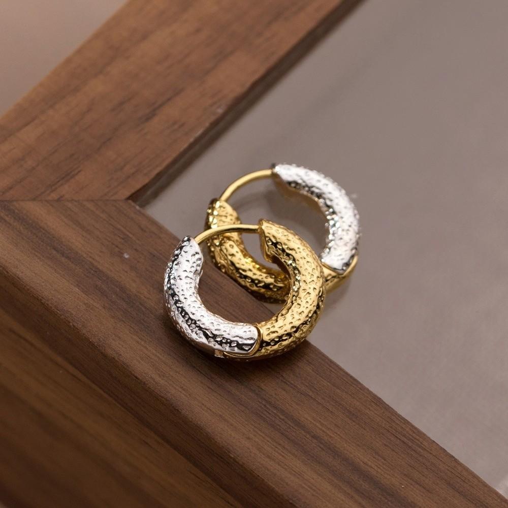 1Pair Ear Buckle Hoop Earrings Two-color Round Earrings Bicolor Earrings Girl Women