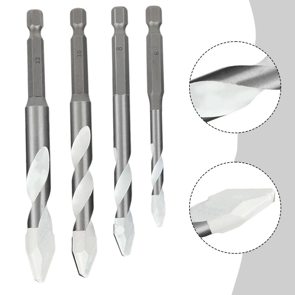 612mm Eccentric Drill Bits for Tile and Rock Drilling 4 Piece Alloy Steel Set with Staggered Edge and Double U Shaped Chip Flute