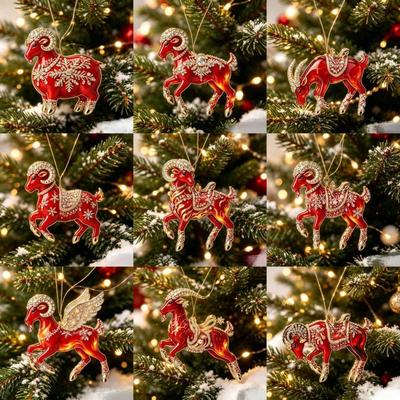 1 Pezzo Ciondoli Albero di Natale 2D Acrilico Piatto Capra Ciondoli Animali Carini Ornamenti da Appendere Per Decorazione Forniture per Feste Regali di Capodanno