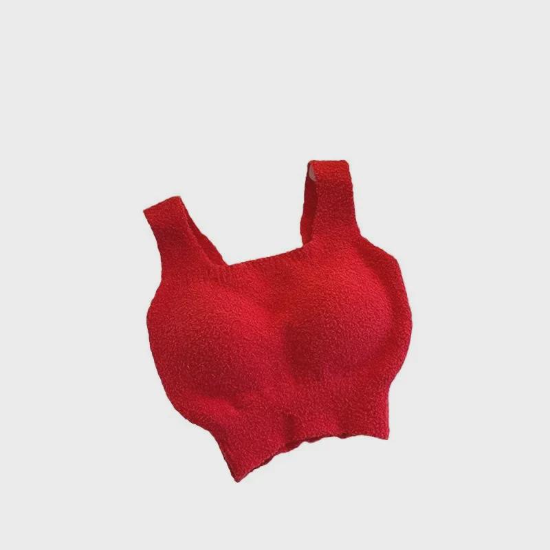 Integrated Lamb Plush Camisole Vest with Chest Pads - Warm Bra-Free Layer for Fall & Winter