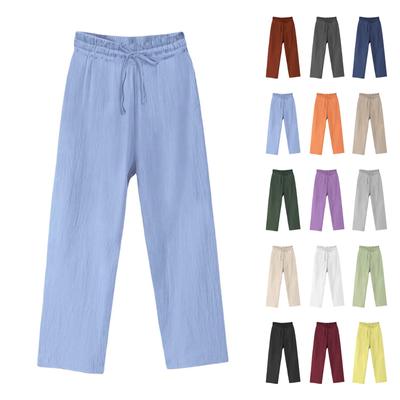 Damenhose mit weitem Bein, lässig, lockere Taschen, solide, elastische Sommerhose für Damen, Freizeithose