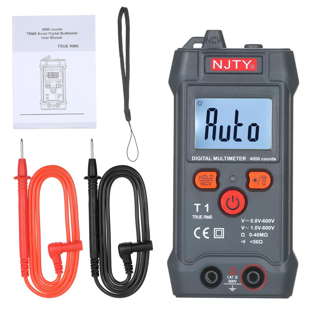 NJTY Palm-size LCD Digital Multimeter Auto Range NCV 4000 Counts True RMS Smart Universal Tester 600