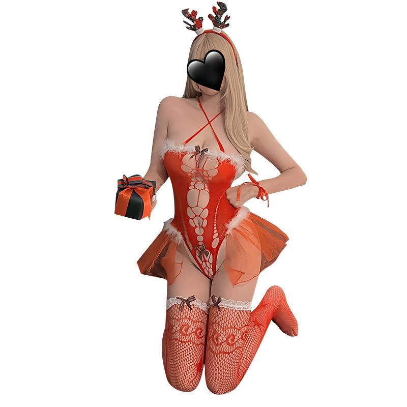 Christmas fun sexy lingerie set perspective plus size mesh cosplay Christmas elk