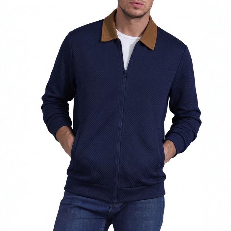 Mens Solid Color Waffle Knit Collar Jacket Casual Loose Fit Baseball Style Outerwear