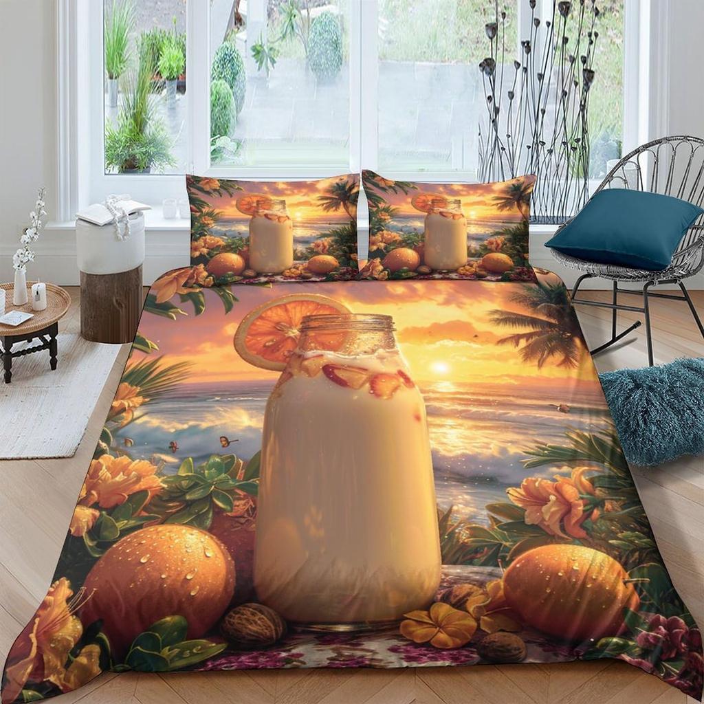 Juice Drink Duvet Cover Sets Queen King Lightweight Quilt Covers Bedroom Decor Cool Summer Themed Bedspread Covers No Comforter