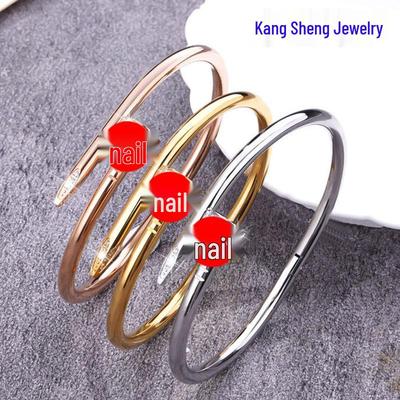 Gold Titanium Steel Diamond Nail Buckle Bracelet - Classic Style Stainless Steel