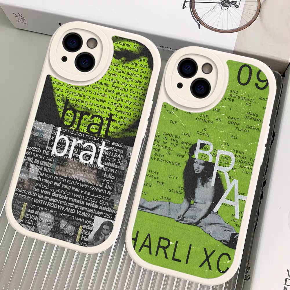 C-Charlis XCX B-BRAT Leather Phone Case For IPhone 16 16e 15 14 13 12 11 Pro Max Plus Mini Cover