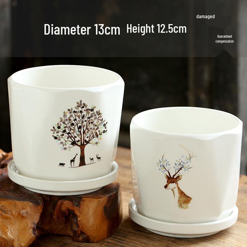 Simple Creative Ceramic Hanging Flower Pot with Tray - Large/Extra Large for Succulents and Green Pothos