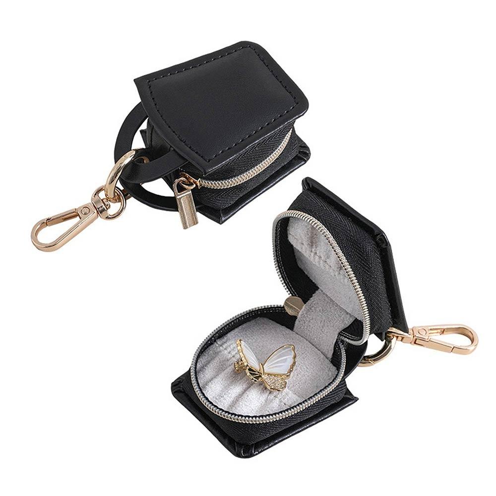 Boîte de Rangement en Cuir PU Porte-clés Couleur Unie Boîte de Rangement pour Bijoux Sac à Bijoux Pendentif Bagues Boucles d'Oreilles