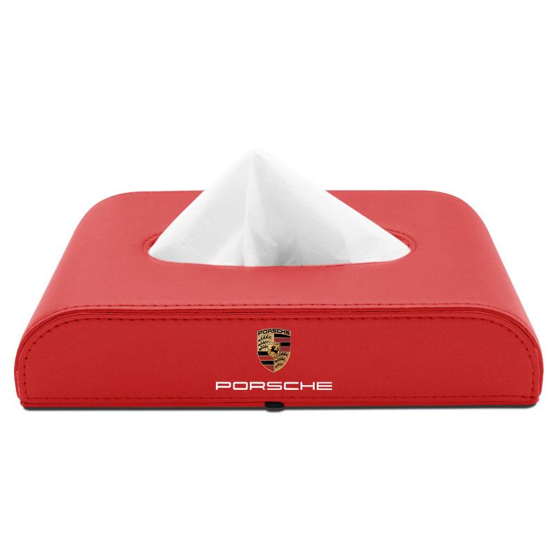 Leather Car Tissue Box Hanging Badge Paper Towel Bag Storage Auto Accessories For Porsche Cayenne Panamera Macan Boxster 911 Carrera-GT 928 944 918