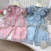 Girls' Chinese-Style Summer Two-Piece Set: Fashionable Short-Sleeved Top & Pants (EXB001)