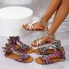 2025 Summer Women's Roman Sandals Flat Heel Wrap Rear Zipper Open Toes Women Sandalias Dress Beach Anti-slip Zapatillas De Mujer