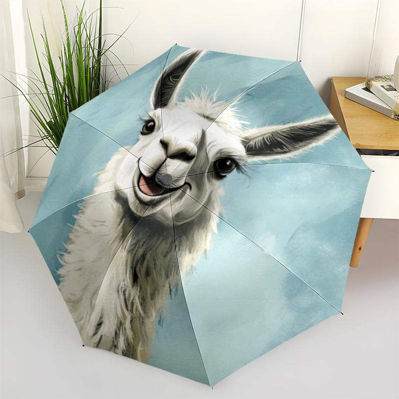 1pc Alpaca Art Print Automatic Umbrella - Automatic Opening And Closing, Sturdy Iron Frame, Portable Folding Design Yy251018212