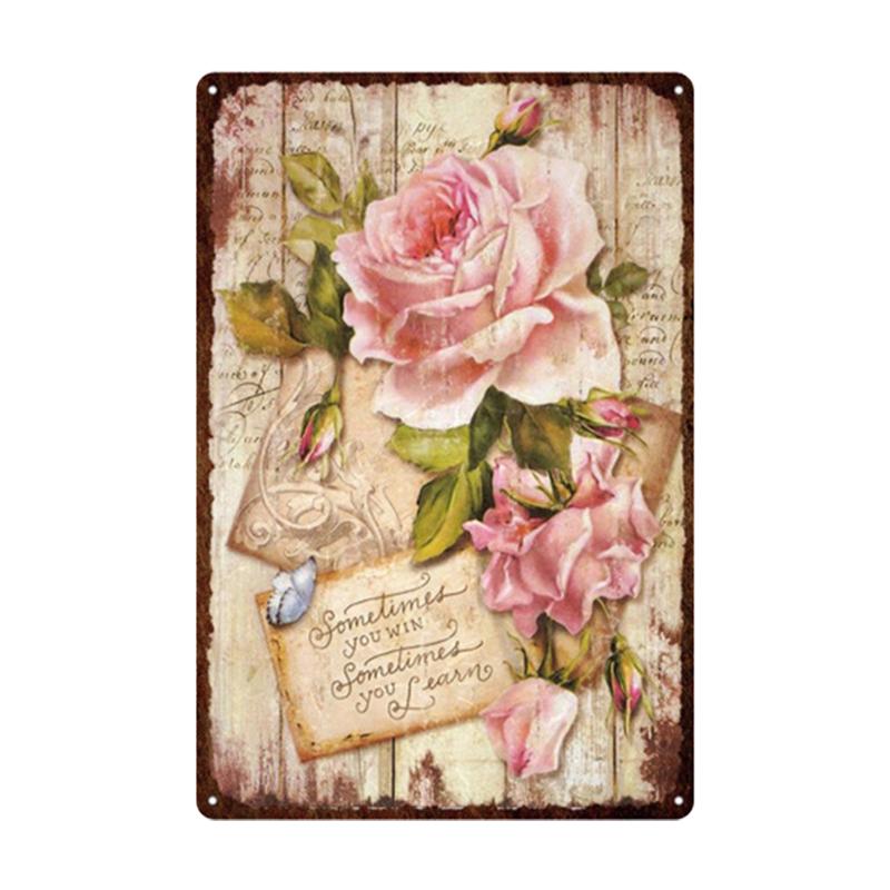 Pastoral Style Flower Plaque Metal Tin Sign Lavender Rose Retro Plates Poster for Living Room Home Garden Wall Decor 20x30cm