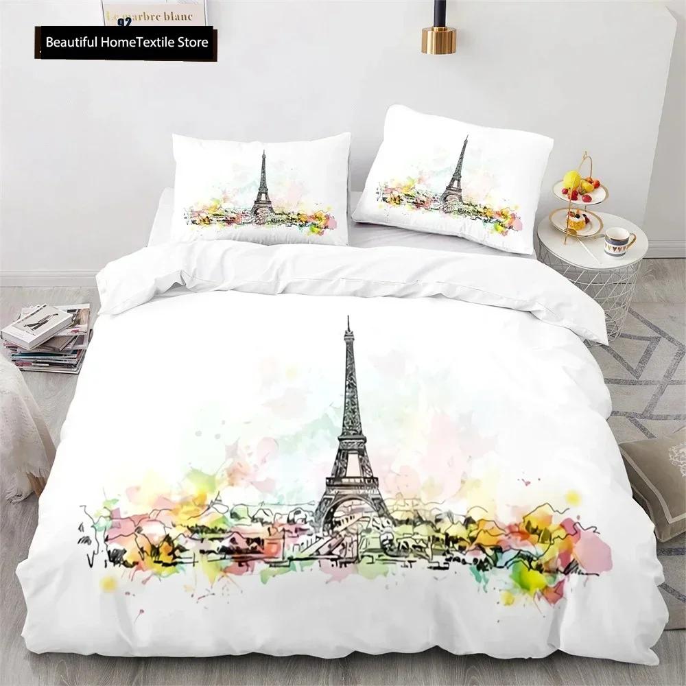 Comforter Luxury New 3D Print Eiffel Tower Lake Colourful Cloud Beautiful Landscape Bedding Set King Size Comforter