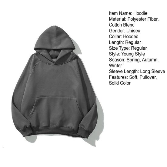 Couple Hoodie Loose Solid Color Hooded Pullover Big Patch Pocket Cold-proof Simple Style Unisex Winter Hoodie Female  Clothes