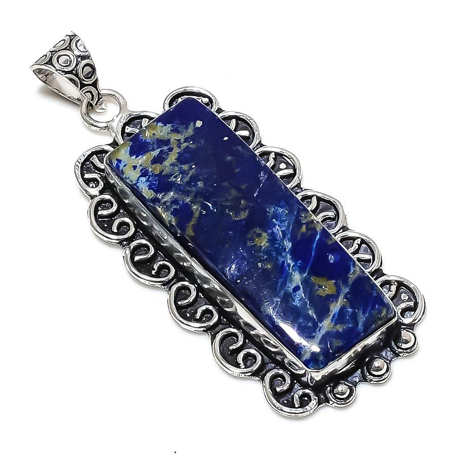 Natural Lapis Lazuli Gemstone Handmade 925 Sterling Silver Pendant 2.36" z1W69
