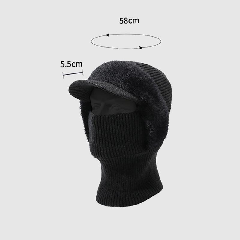 Autumn Winter Knitted Hat Scarf One-Piece Velvet Two-Piece Cap Warm Face-Covering Cold-Proof Wool Cap