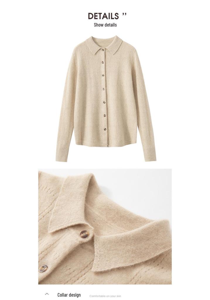 2025 A/W Women's Solid Polo Cashmere Cardigan: Loose, Casual, Versatile Knitwear