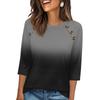 Women's 3/4 Sleeve Crew Neck Button Gradient Print Top Casual Loose Fit Pullover Shirt for Everyday Wear