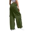 Women's Fashionable Solid Color Drawstring Elastic Waist Multi Pocket Workwear Casual Pants