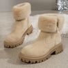 Autumn Winter Short Tube Suede Snow Martin Boots for Women Cross-Border Large Size Zipper Fur Plush Thick Cotton Boots Shoes 36-42
