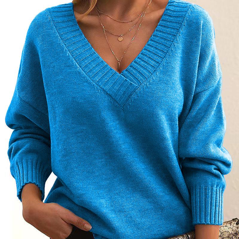 Europäischer & Amerikanischer Stil Damen V-Ausschnitt Locker Geschnitten Gestrickter Pullover