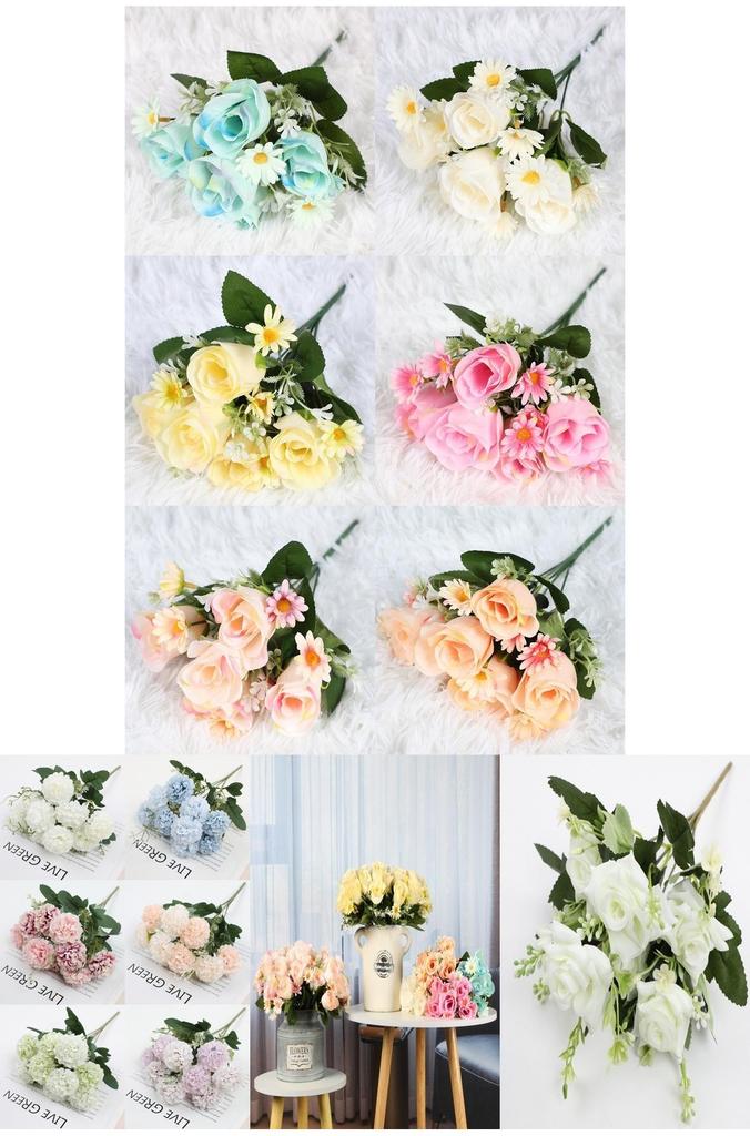 Realistic Rose Peony Artificial Flower Bouquet For Home Wedding Hotel Decoration Silk Material