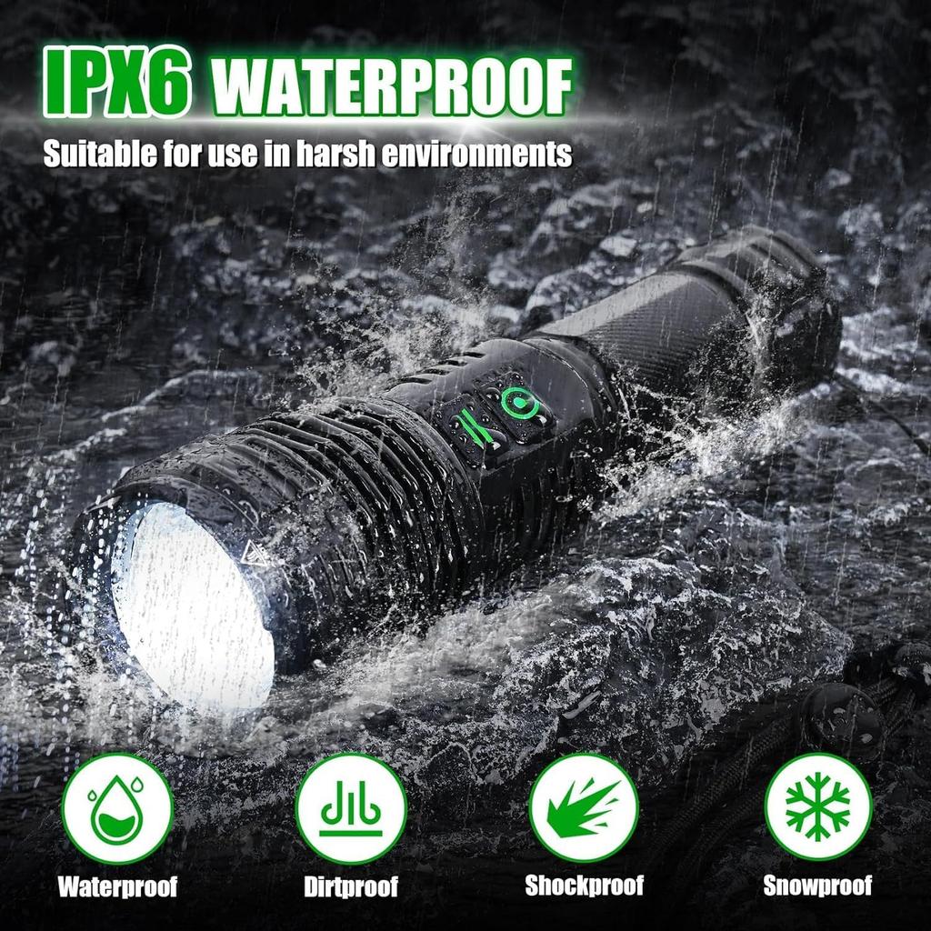 2Pack Rechargeable Flashlights, 100000 High Lumens Super Bright Led Tactical Flashlight with 5 Modes, High Power Waterproof Dual Button/Dual