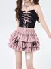 Damen Minirock mit Shorts Y2K Punk Gothic Stil Kawaii Kuchenrock Rüschen Elastischer Bund Mode Kleidung Streetwear