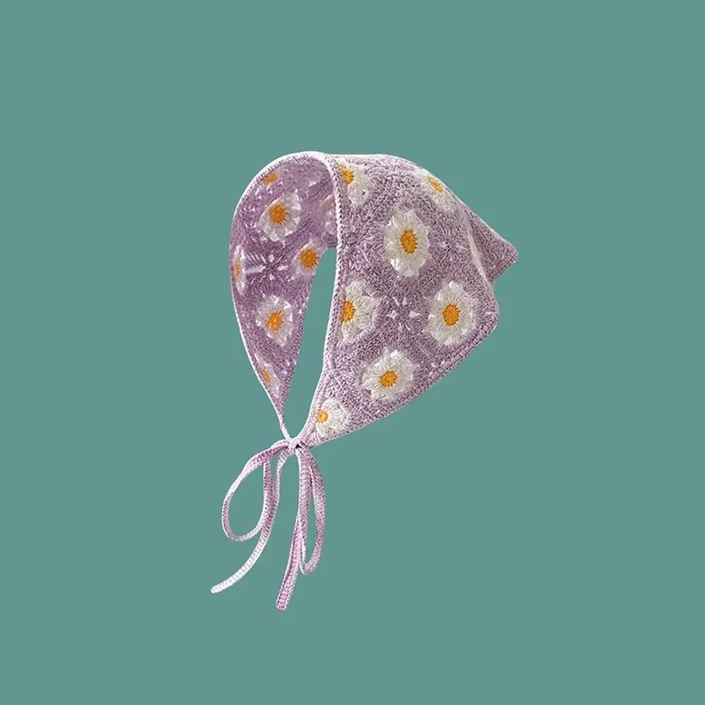Gestricktes Dreieck-Stirnband im französischen Pastoralstil, kleines Blumen-Stirnband, Handtuch, handgefertigt, gehäkeltes Kopftuch, Mütze, Frühling/Sommer
